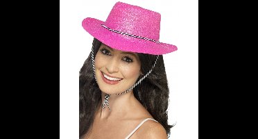 Roze glitter carnaval verkleed cowboy hoed