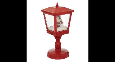 Snowglobe/sneeuw lantaarn - rood - D13,5 x H31 cm - met kerstman - vloerlantaarn