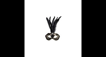Theater oogmasker met veren en gouden glitters