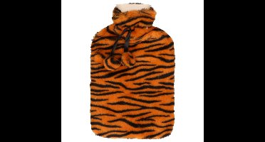 Warmwaterkruik - met zachte tijgerprint hoes - oranje/zwart - 1,75L - kruik