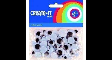 Wiebelogen/plak oogjes - wit/zwart - 75x stuks - rond - formaten mix - zelfklevend