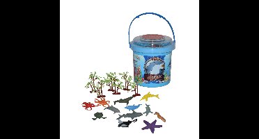 Wild Republic speelgoed mini oceaan dieren - kunststof - 18x stuks - in emmertje - kinderen