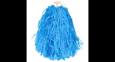 Cheerballs/pompoms - 1x - blauw - met franjes en ring handgreep - 28 cm