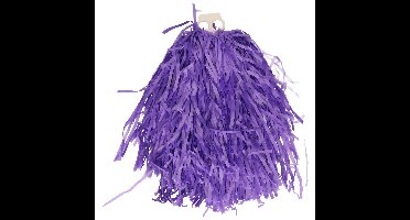 Cheerballs/pompoms - 1x - paars - met franjes en ring handgreep - 28 cm