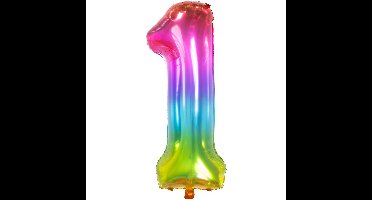 Folat Verjaardag Leeftijd folieballon - 1 jaar - multi kleur - 86 cm - cijferballon groot