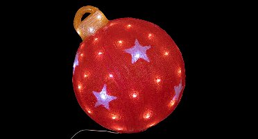 Kerstverlichting figuur - kerstbal - rood - met sterren - 34 x 34 x 37 cm - 60 LED lampjes wit