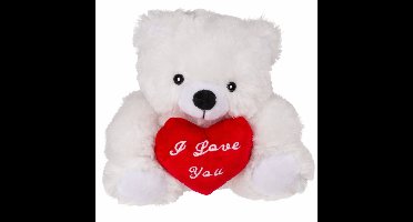 Knuffelbeertje met hartje - wit - pluche - 22 cm - valentijnsdag - i love you - cadeau