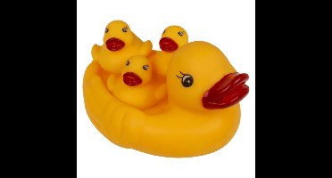 Out of the Blue badeendjes - set van 4x stuks - geel - moeder met kindjes - badspeelgoed