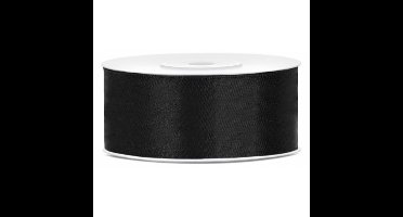 Partydeco Cadeaulint - zwart - 2,5 cm x 25 meter - satijn - sierlint - inpakken - decoratie