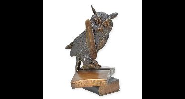 A BRONZE SCULPTURE OF THE WISE OWL WITH BOOKS