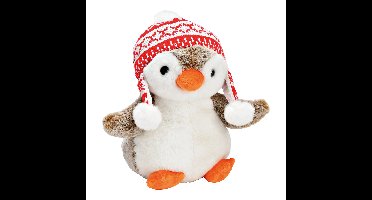 Pinguïn met wintermuts van bruin pluche (B/H/D) 24x28x18cm