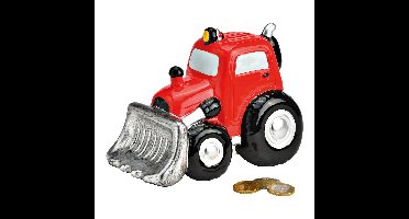 Spaarpot Tractor met schep van keramiek rood (B/H/D) 16x12x11cm