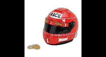 Spaarpot motorhelm rood, gemaakt van poly, 14x11x11 cm