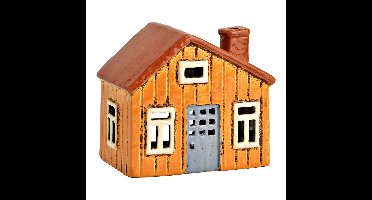 Lichthuis van aardewerk, bruin (B/H/D) 13x12x8cm