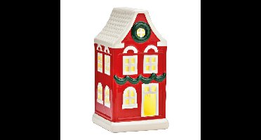 LED Licht huis van keramiek, rood/wit (B/H/D) 10x21x10cm