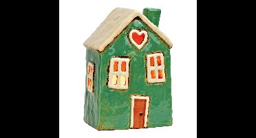 Lichthuis van aardewerk, groen (B/H/D) 12x18x9cm