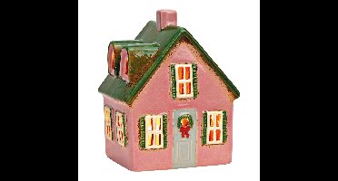 Lichthuis van aardewerk, roze/groen (B/H/D) 13x17x10cm