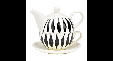 Set theepotten, spindelpatroondecor, set van 3, van porselein, wit/zwart (B/H/D) 15x16x15 cm 400 ml/250 ml