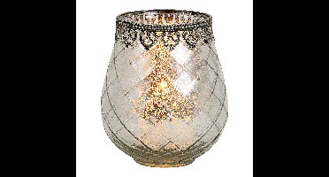 Windlicht antiek zilver van glas/metaal, B18 x D15 cm