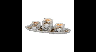 Theelichtset met dienblad voor 3 theelichtjes, grijs (B/H/D) 39 x 10 x 14 cm