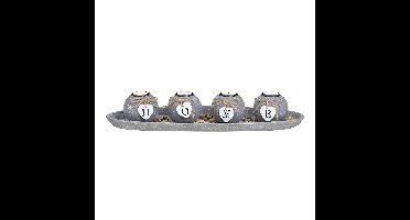 Theelichthouder 4-delig op dienblad met stenen HOME van MDF grijs (B/H/D) 50x10x18 cm