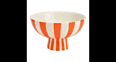 Decoratieve gestreepte schaal van keramiek, oranje/wit (B/H/D) 17x10x17 cm