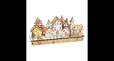 Winterscène met LED van naturel hout (B/H/D) 30x14x7cm