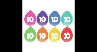 Ballonnen 10 jaar - 8x stuks - gekleurd - 29 cm - Leeftijd - 10e verjaardag thema