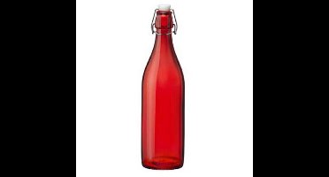 Bormioli rocco waterfles met beugeldop - rood transparant - 1000 ml - Giara home deco fles