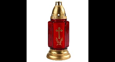 Grafkaars - 3 dagen brandtijd - gedenklicht met deksel - rood/goud - 11 x 24 cm - herdenkingslichten