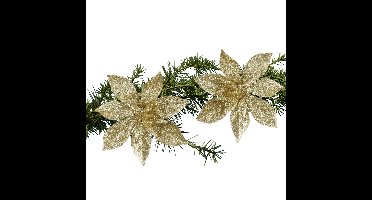 Kerstboom bloemen op clip - 2x stuks - goud - 15 cm - polystyreen - kerstornamenten