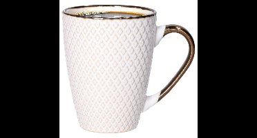Koffiemokken Harlekijn - 1x stuks - Keramiek - wit/goud - 300 ml - 8 x 11 cm