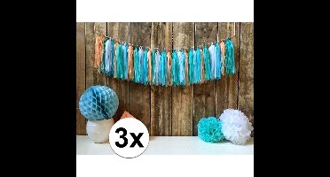 Kwast tassel slinger - 3x - 5 meter - pastel - 30 tassels - DIY - zelf in elkaar zetten - feest slin