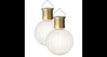 Lumineo Buiten LED lampion solar verlichting 11 cm - 2x - Warm wit licht - RVS en kunststof