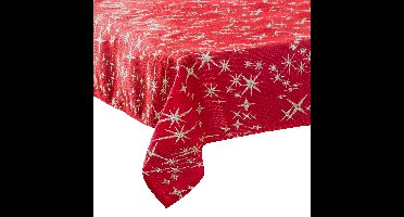 Tafelkleed/tafellaken - rood - zilveren sterren - 140 x 240 cm - katoen - rechthoekig