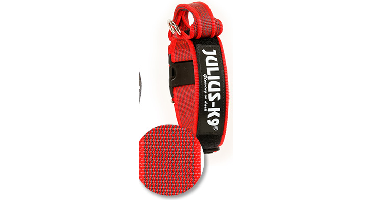 Halsband met handvat en tekstlabel - rood, 40 mm × 38-53 cm