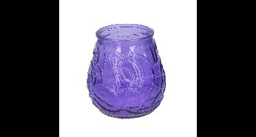 1x Citronella lowboy tafelkaarsen - 10 cm - paars glas - 15 branduren