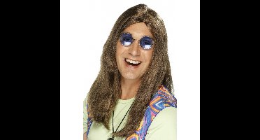 Carnaval verkleed hippie herenpruik - Bruin - lang haar - Sixties