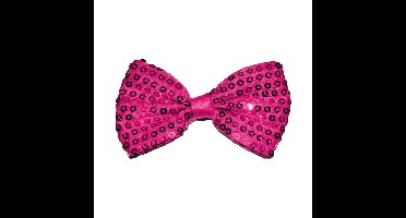 Funny Fashion Carnaval verkleed vlinderstrikje met glitter pailletten - fuchsia roze - polyester - heren/dames
