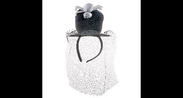Funny Fashion Halloween thema mini hoedje op diadeem met sluier - one size - zwart - meisjes/dames