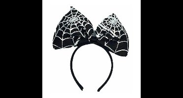 Halloween/horror verkleed diadeem/tiara - strik met spinnen print - kunststof - dames/meisjes