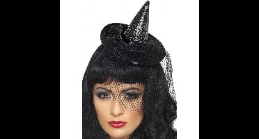 Smiffy's Halloween heksenhoed - op haarband - zwart - glitter