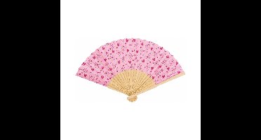 Spaanse hand waaier - Strik/hart - licht roze - 21 cm - bamboe/papier