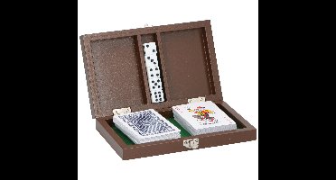 Speelkaarten en dobbelstenen - in houten kistje - 18 x 11 cm