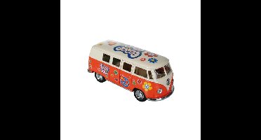 VW model T1 auto busje hippie style - oranje - 12 cm - terugtrek motor