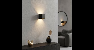 Artdelight Vierkante wandlampFulda zwart met goud - WL FULDA ZW-MG