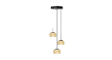 Lyora 3-lichts hanglampBounto zwart rond amber glas - 108172