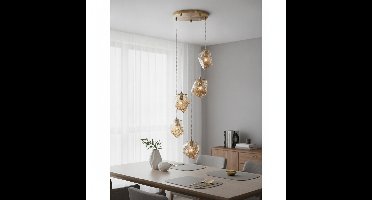 Lyora HanglampOdelle 5-lichts goud met amber glas - 110699