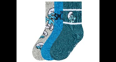 Peuter sokken De Smurfen, 3 paar. (turquoise/grijs/blauw, 19-22)