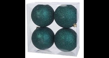 12x Petrol blauwe glitter kerstballen 10 cm kunststof